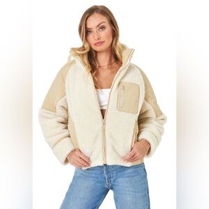 l*space Two-Tone Cream and White Teddy Zip Jacket